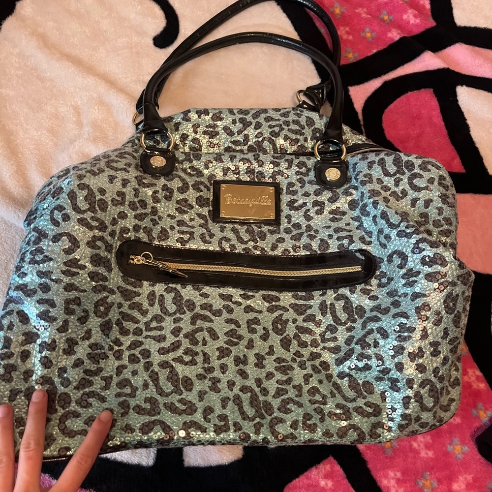 Betsey Johnson Glittery Leopard Tote - Black and Silver